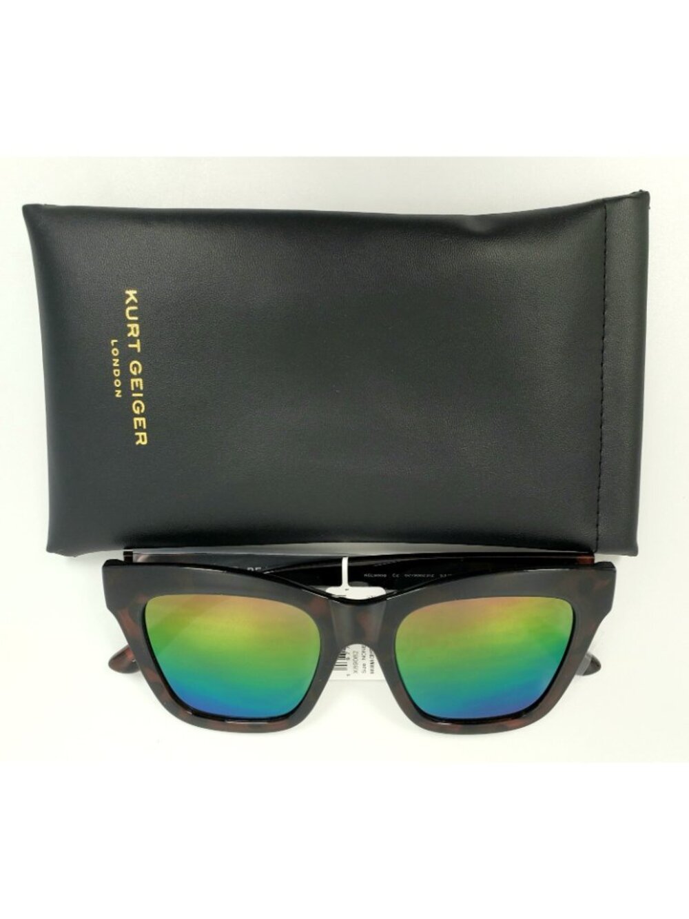 Kurt Geiger London KGL9008 53mm Square Cat Eye Sunglasses Havana Rainbow Mirror - Picture 2 of 5